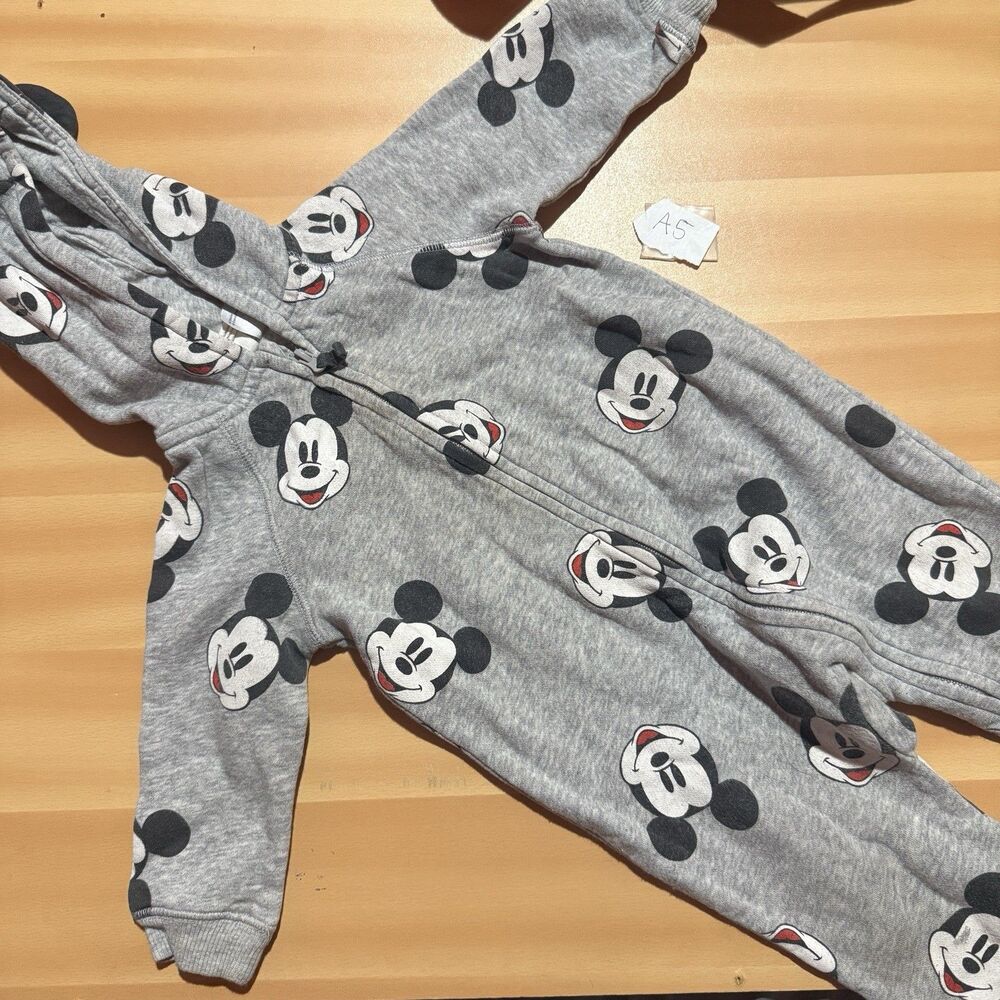 3/$15 H&M X Disney Baby One Piece 6-9 Months Gray Mickey Mouse Full Zip Hooded